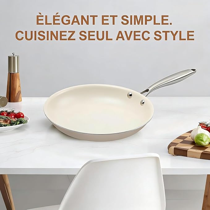 9.25 Inch Ceramic Nonstick Frying Pan with lid Skillet - PFAS-Free, Non-Toxic, Oven Safe & Induction Ready, Aluminum Cookware with Stainless Steel Handle - Image 9