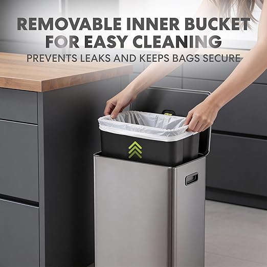 SIMPLI-Magic Infinity Edge 16 Gallon (60L) Kitchen Trash Can - Hands-Free Step Pedal, Soft-Close Lid, Stainless Steel Garbage Can with Removable Inner Bucket, Fingerprint-Resistant Finish - Image 6