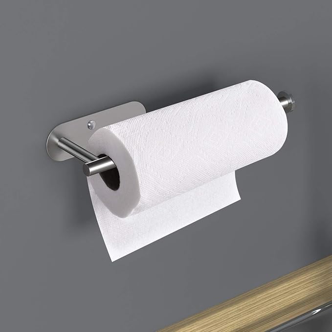 VAEHOLD Adhesive Paper Towel Holder Under Cabinet Mount, Wall Mounted Paper Towel Roll Holder for Kitchen Paper Towel, Stainless Steel(Silvery) - Image 8
