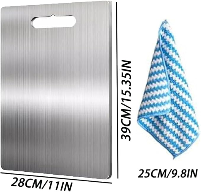 Apex Titanium Cutting Board, Stainless Steel Cutting Board, Titanium Cutting Boards for Kitchen,Double Sided Chopping Board for Cutting Meat Vegetable Fruit(Silver, 15.4 x 11in)