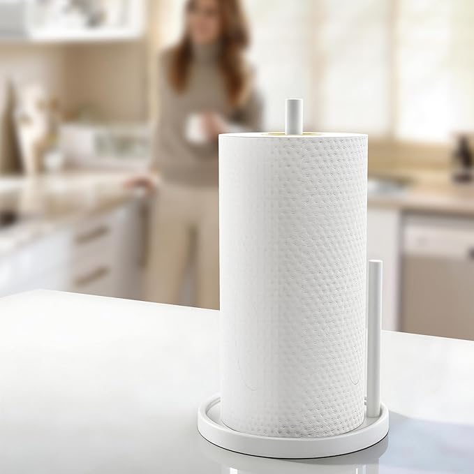 Jesginboo Paper Towel Holder Countertop, White Kitchen Paper Towels Holder, Paper Roll Holder with Weighted Base - Image 7