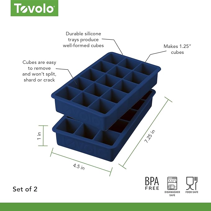 Tovolo Silicone Ice Cube Tray Deep Indigo Pack of 2 BPA Free Ice Tray Mold for Coffee Drinks Cocktails, Dishwasher Safe Easy Release Perfect 1 Inch Cube Ice Tray for Whiskey Bourbon Spirits - Image 6