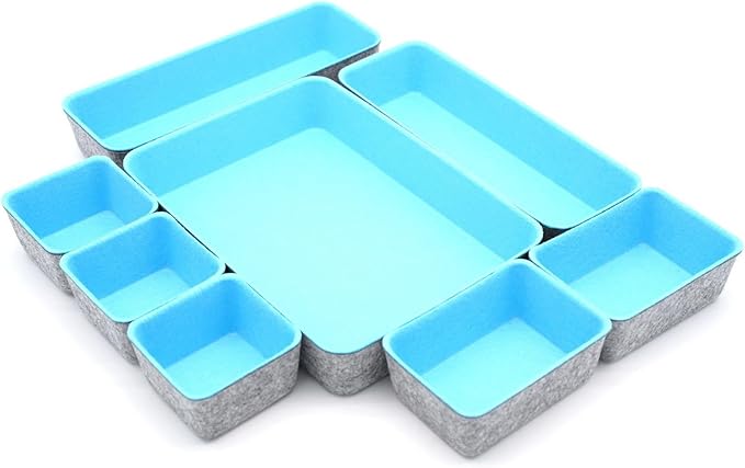 Welaxy Drawer organizers bins dividers storage trays shallow organizing box for office supplies makeup nightstand catchall key holder cozy room decor 8-piece (Baby blue) - Image 6
