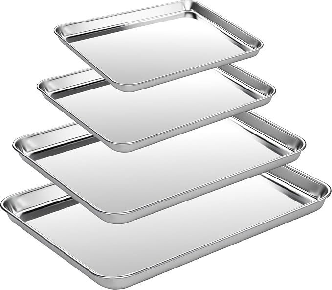 CEKEE Baking Sheet Set of 4, Stainless Steel Cookie Sheets for Baking, 0.8mm Heavy Duty Nonstick Baking Pans, 9/10/12/16 Inch Baking Trays for Oven, Non Toxic & Mirror Finish & Easy Clean - Image 7