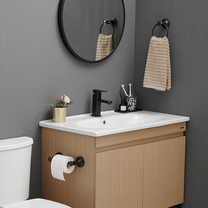 RUMOSE Toilet Paper Holder and Hand Towel Ring Oil Rubbed Bronze Wall Mount Bathroom Hardware Accessories 2 PCS Set Flexible Pivoting Toilet Tissue Roll Holder and Towel Hanger, Stainless Steel