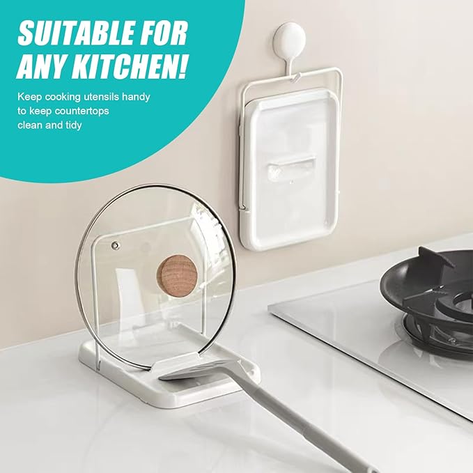 Pot Lid Holder with Spoon Rest for Stove Top and Kitchen Counter, Foldable Pot Lid Organizer with Non-Slip Pads for Lids, Spoons and Spatulas, White - Image 7