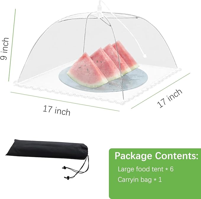Mesh Food Covers for Outdoors - Upgraded 6 Pack Large 17x17 in Outdoor Party Food Cover Tent Collapsible Picnic Nets Umbrella Screen Pop Up Food Dome for Outside (White)