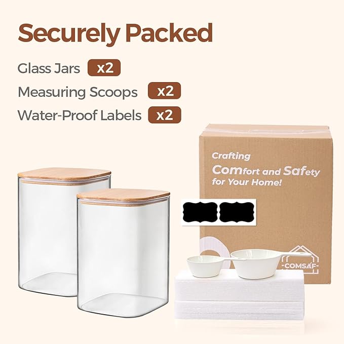 ComSaf 2Pcs Large Glass Storage Containers with Lids 4Qt, 1 Gallon Wide Mouth Flour Sugar Storage Containers, Large Capacity and Sealed for Rice, Cereal, Oat, Easy Clean and Scoop, Pantry Organization - Image 8