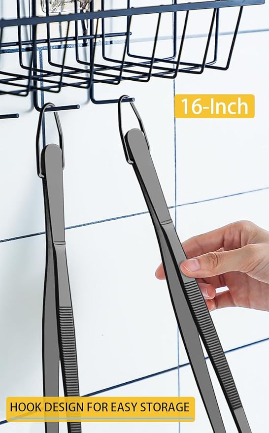 JETKONG 2 Pcs 16-Inch Heavy Duty Plating Tongs, Extra-Long Kitchen Fine Tongs Large Stainless Steel Cooking Forceps (Black) - Image 6