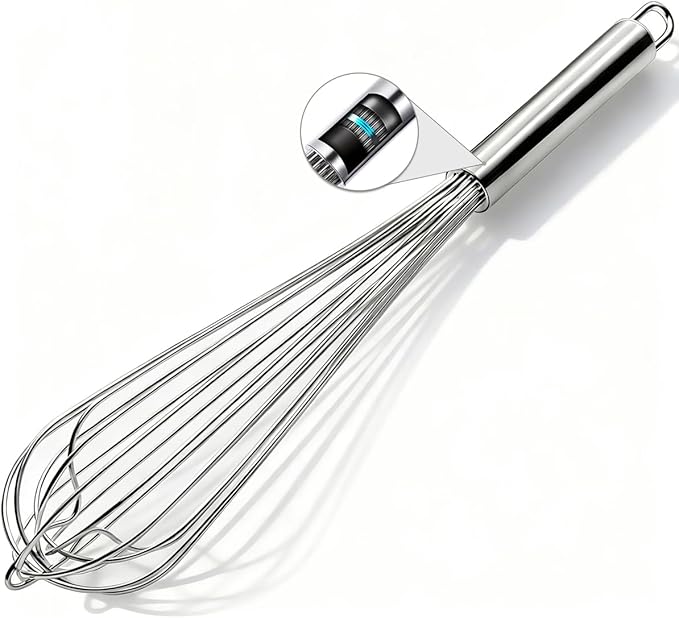18/10 Stainless Steel Large Whisk, 15.5 inch Heavy Duty Long Whisk Suitable for Deep Pots or Big Bowl, Mixing, Beating, Blending - Image 7