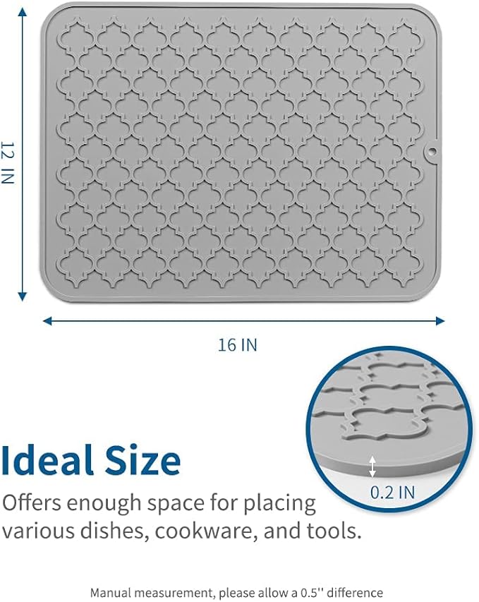 AMOAMI-Dish Drying Mats for Kitchen Counter-Silicone Dish Drying Mat-Kitchen Dish Drying Pad Heat Resistant Mat-Kitchen Gadgets Kitchen Accessories Kitchen Small Appliances(12" x 16", GREY) - Image 6