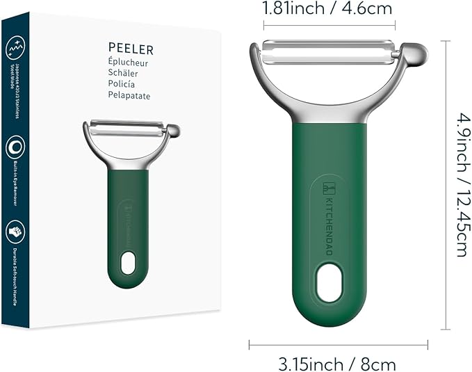 KITCHENDAO Swivel Vegetable Potato Peeler for Kitchen, Japanese Stainless Steel Sharp Blade, Heavy Duty Die-cast Construction Y Peeler, Built-in Eye Remover, Soft-touch Handle, Dishwasher Safe, Green - Image 7