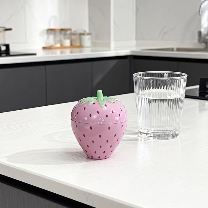 Cute Fruit Cookie Kitchen Timer | Novelty Manual Cooking Alarm | Fun Shaped Mechanical Strawberry Windup for Home Desktop Decor