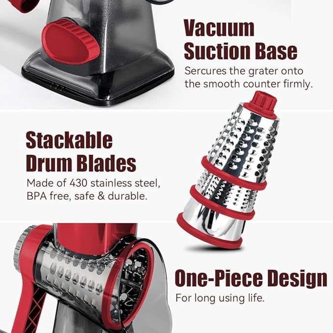 KEOUKE Rotary Cheese Grater Pro 6 in 1 - Shredder Crinkle Slicer Grinder Ice Shaver, Stable Suction, Time-saving Easy Use & Clean, Safe Morden Kitchen Tool for Cheese, Vegetable, Nuts, Chocolate - Image 7
