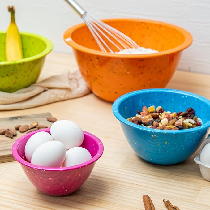 bzyoo Confetti Nesting Mixing Bowls Set - 4-Piece Colorful Kitchen Bowls (18oz, 1.25QT, 2.5QT, 4QT) - BPA-Free, Dishwasher Safe, Space-Saving Design Vibrant Color - Image 9