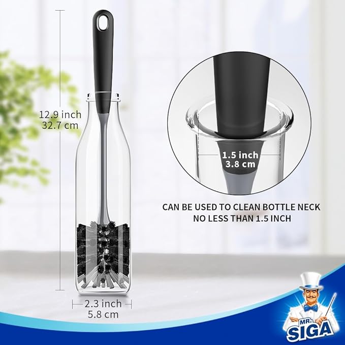 MR.SIGA Long Handle Bottle Brush, Flexible Scrub Brush for Water Bottles, Glasswares, Mugs, Black, 2 Pack - Image 7