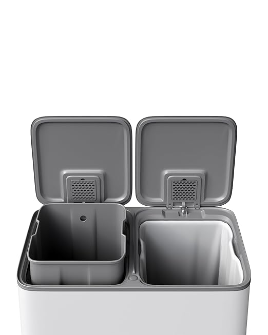 Garvee Trash Can, 2 x 10.6 gal (2 x 40 L) Garbage Can for Kitchen Dual Compartment Recycling Kitchen Step Trash Bin, Stainless Steel Trash and Recycle Bin Combo with Soft-Close Lid,Grayish-White - Image 8