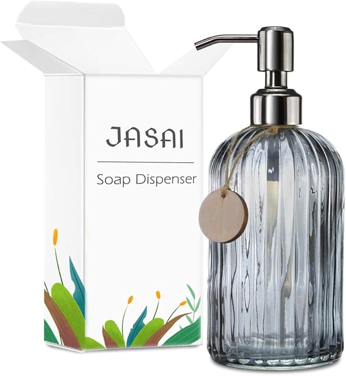 JASAI 18 Oz Vertical Stripes Kitchen Soap Dispenser with 304 Rust Proof Stainless Steel Pump, Refillable Liquid Soap Dispenser for Bathroom, Kitchen, Hand Soap, Dish Soap (Clear Grey) - Image 8