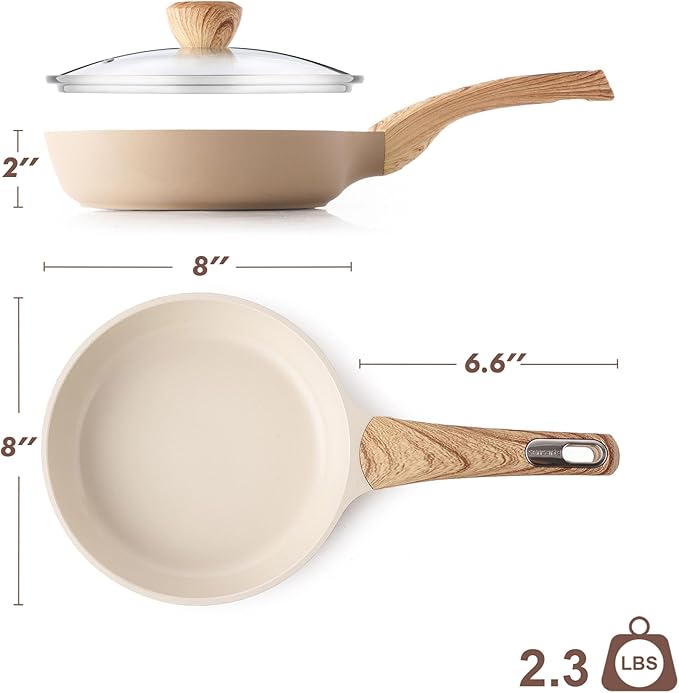 SENSARTE Ceramic Nonstick Frying Pan Skillet with Lid 8inch Non Stick Pan Omelet Pans, Non-toxic Healthy Kitchen Cooking Chef's Pan, Free of Intentionally Added PFAS/PTFE, Induction Compatible, Taupe - Image 9
