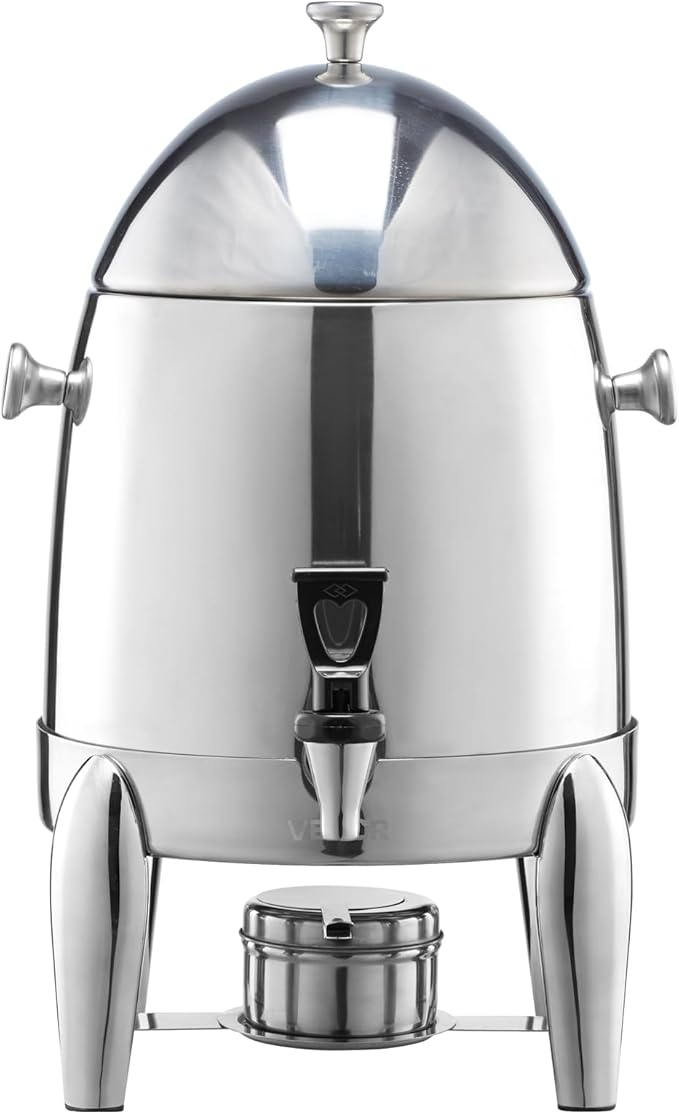 VEVOR Stainless Steel Beverage Dispenser, 2.7 Gallon Drink Dispenser with Alcohol Burner, Hot & Cold Drink Dispensers for Coffee Tea Hot Water, with Spigot Ice Tube, for Restaurants, Hotels, Parties