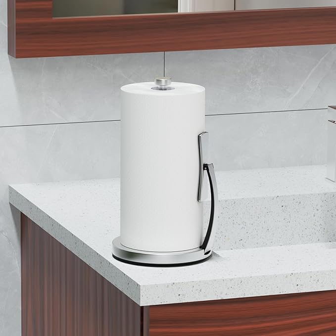 VEHHE Paper Towel Holder Countertop, One-Handed Tear, Stainless Steel, Stand Paper Towel Holder with Spring Activated Arm & Non Slip Weighted Base, for Kitchen Bathroom (Silver) - Image 6