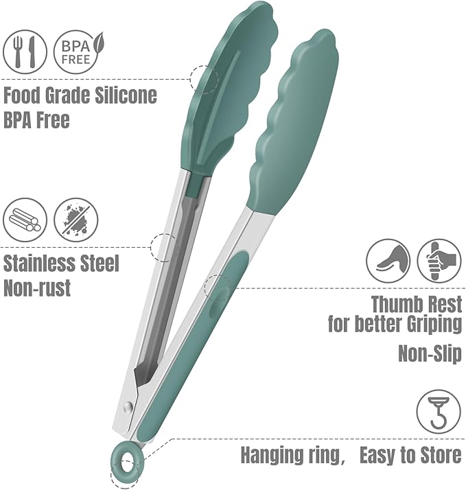 Hotec Mini Silicone Kitchen Tongs for Cooking - 7-Inch Small Serving Tongs with Silicone Tips, Set of 3 (Neutral) - Image 8