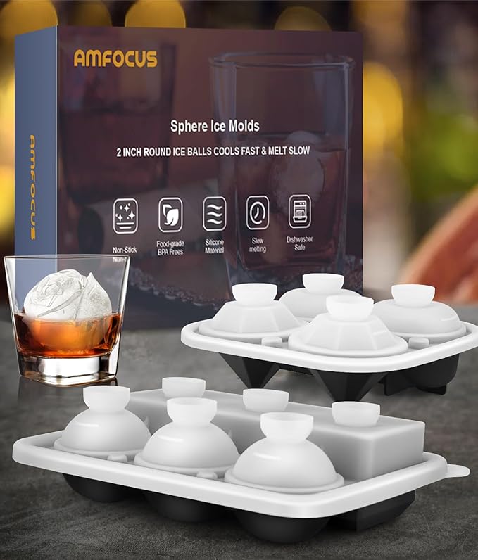 Ice Cube Tray with Lid, Silicone Ice Molds with Round, Square, Diamond, Rose, Large Ice Cube Mold for Whiskey, Bourbon, Cocktails, Easy Release BPA Free, Set of 2