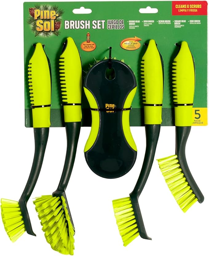 Pine-Sol Scrub Brush Set - Long Handle Cleaning Brushes with Heavy Duty Bristles and Comfort Grip - Scrubbers for Kitchen, Household, and Dishwashing, 5 Pieces - Image 9