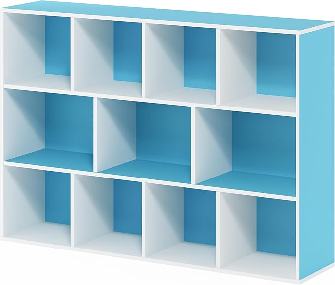Furinno LUDER Book Shelf, 11-Cube Bookshelf, Reversible Bookcase, 9.4 x 29.1 x 41.7, Easy Assembly, for Living Room, Bedroom, Home Office, White/Light Blue - Image 7