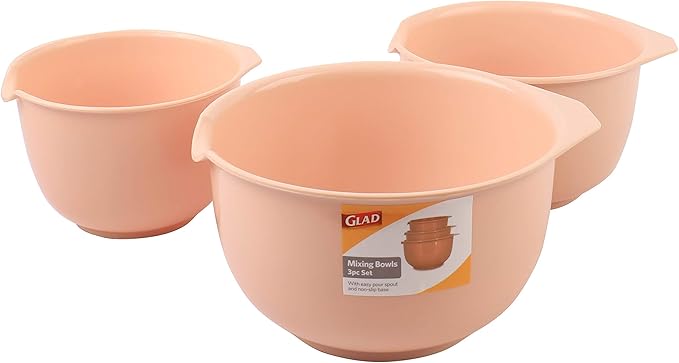 Glad Mixing Bowls with Pour Spout| Nesting Design Saves Space | Non-Slip, BPA Free, Dishwasher Safe Plastic | Kitchen Cooking and Baking Supplies, Blush, 3 piece set - Image 5