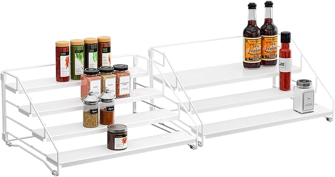 BOIVSHI Spice Organization for Cabinet, Spice Rack Organizer, Spice Rack Organizer for Cabinet, Depth Adjustable Seasoning Organzier Organizer for Cabinet, Countertop, Pantry, Metal, White (2 Pack) - Image 9