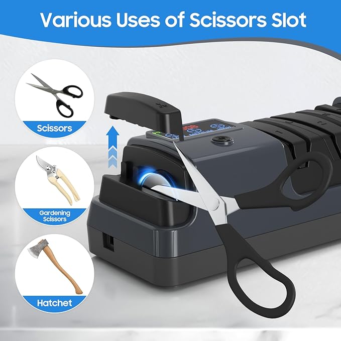 5-in-1 Electric Knife Sharpener for Kitchen Knives, with 100% Diamond Abrasives, 3 Adjustable Speeds, Quickly Sharpening for Straight/Serrated/Kitchen Knives, Scissors - Image 7