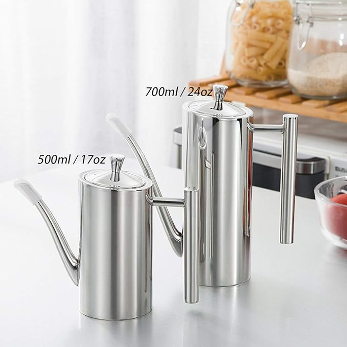 Sumerflos Olive Oil Dispenser Bottle Stainless Steel, 500ml/17oz Drip-Free Pouring Oil Pot Storage Container for Salad and Kitchen Cooking