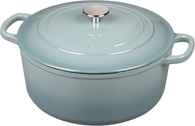 EDGING CASTING Enameled Dutch Ovens Cast Iron Dutch Oven Pot with Lid for Bread Baking, Cook, Dual Handle, 5.5 Quart, Seasalt - Image 6