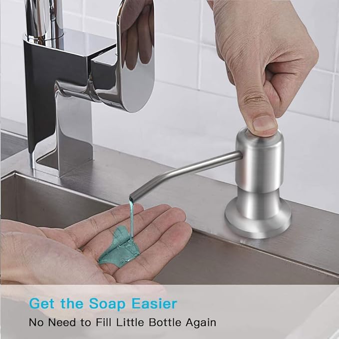 OHiHi Dish Soap Dispenser for Kitchen Sink (Brushed Nickel), Countertop Sink Soap Dispenser Water Pump with 47” No-Spill Extension Tube Kit Design for Kitchen Bathroom, No More Refills (Sliver) - Image 7