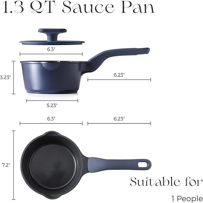PRICUSIS Ceramic Nonstick Saucepan with Lid, 1.3 Quart Non Toxic Pot with Pour Spouts, Full Coated, 100% Dishwasher Safe, Induction Compatible & Oven Safe, PTFE PFAS & PFOA Free, Blue - Image 9