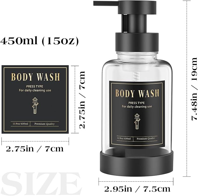 Luxspire Foaming Soap Dispenser, Glass Foam Pump Soap Dispenser, Non-Slip Hand Soap Bottle with 5 Waterproof Labels, 15 Oz Refillable Liquid Soap Bottle for Bathroom & Kitchen, Clear, 1 Pack