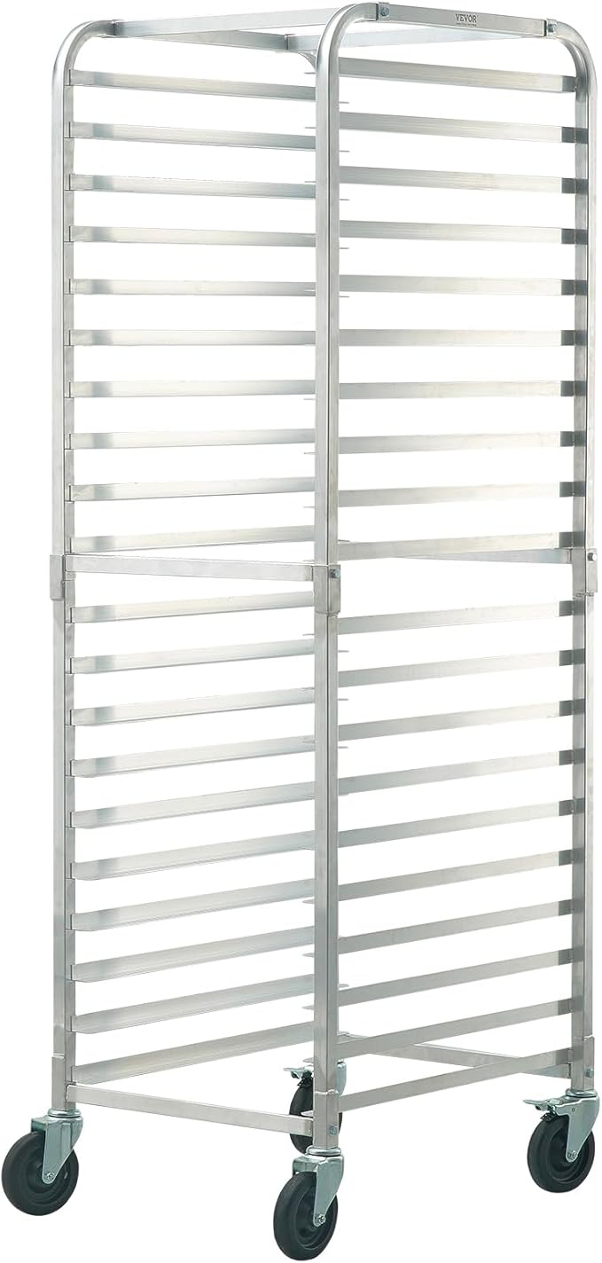 VEVOR Bun Pan Rack, 20-Tier Commercial Bakery Racks with Brake Wheels, Aluminum Racking Trolley Storage for Half & Full Sheet, Speed Rack For Kitchen Home, Bread Baking Equipment, 26"L x 20.4"W x 70"H - Image 9