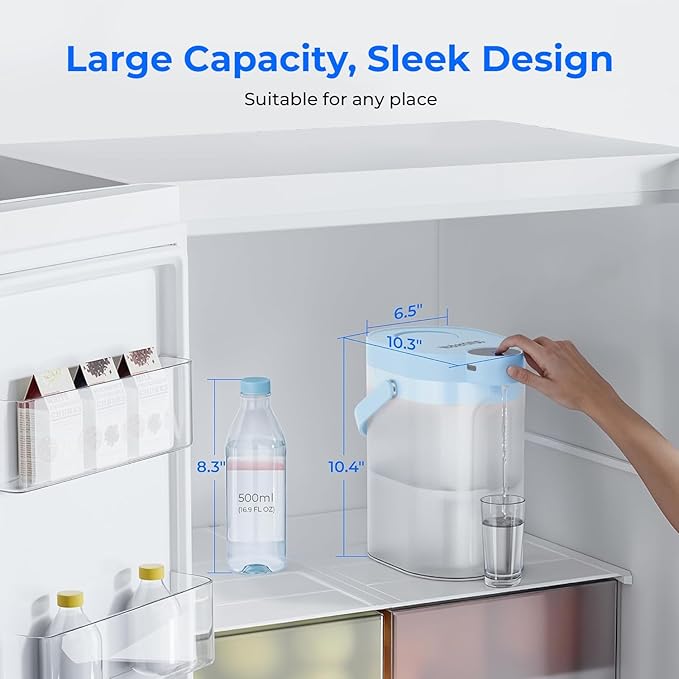 Waterdrop ED06B Electric Water Filter Pitcher, FreshTaste Rechargeable Dispenser, 17-Cup Instant Countertop Purifier, Reduce Chlorine, Lead, Copper, Purify, Soften Water, Does not Lower TDS, Blue