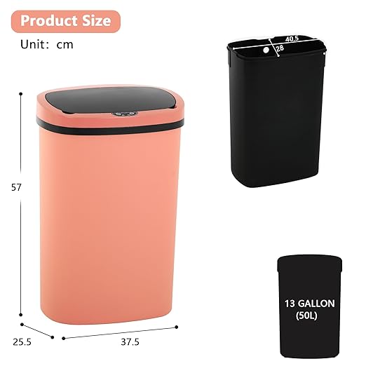13 Gallon/50 L Kitchen Trash Can with Lid, Garbage Can with Touch-Free Lid, Cute Trash Bin Automatic Bathroom Trash Can, Motion Sensor Waterproof Trash Bin