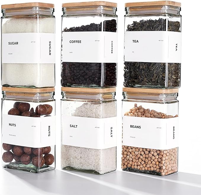 APT 1101 Glass Storage Jars with Bamboo Lid, glass canisters with airtight lids, Clear jars with lids for Spice, Cookie, Candy, Tea, Coffee Bean and Rice (White, Pantry Jar Set (26 oz, set of 6)) - Image 12