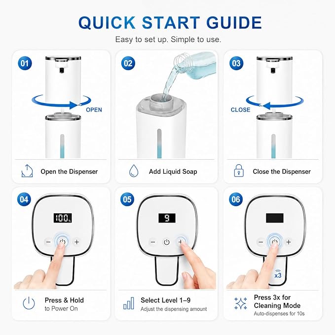 Automatic Liquid Soap Dispenser, 9 Adjustable Levels, 380ml/12.8oz, Touchless Hand Soap or Dish Soap Dispenser,IR Sensor & Display,Wall-Mount or Tabletop Use for Bathroom Kitchen