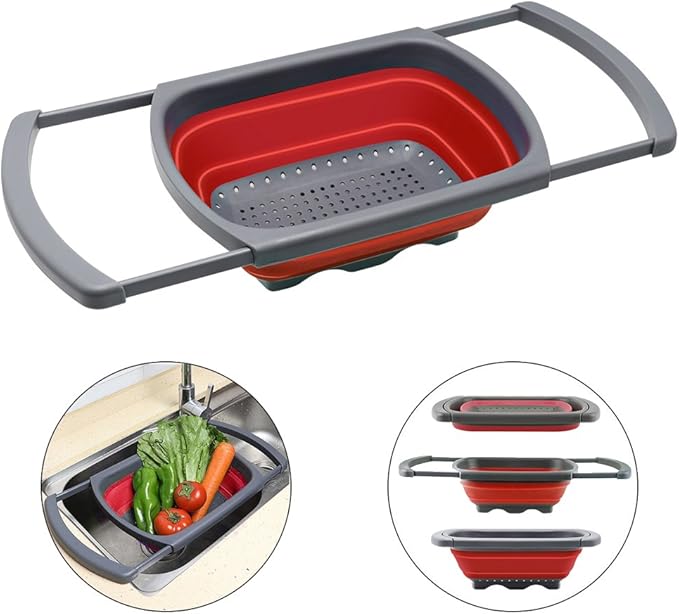 Qimh Colander Collapsible, Over The Sink Veggies/Fruit 6-Quart Strainers and Colanders with Extendable Handles, Folding Strainer for Kitchen - Image 9