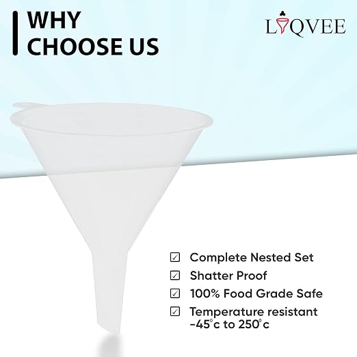 Funnel Set (4 Sizes: 122, 101, 76, 50mm) - Durable, Non-Toxic, Food-Grade Plastic funnels for Filling Bottles and containers. Ideal for Kitchen, Garage, or Labs. Perfect for Precise Pouring. - Image 6