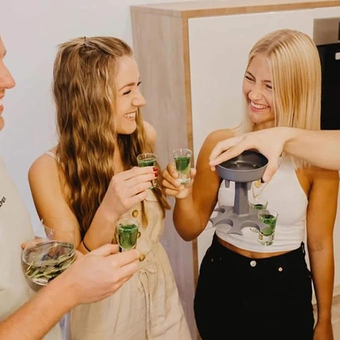 Shot Glasses Dispenser, 6 Way Shot Dispenser with Glasses for Filling Liquids Fun Drinking for College, Camping,Parties and Housewarming Gift (Grey)
