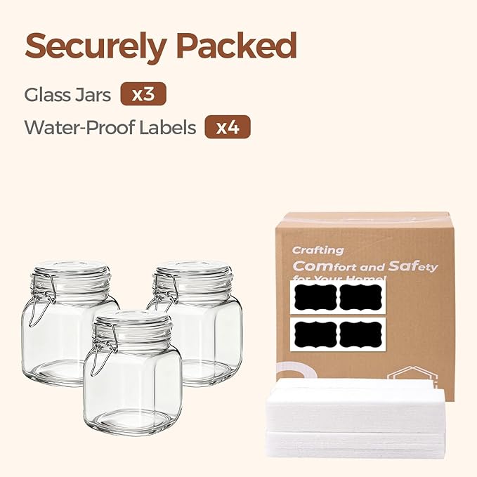 ComSaf 3-Pack Square Glass Coffee Canisters for 1lb Bean Bags, 34oz Airtight Jars with Clamp Lids for Tea, Sugar & Flour, Space-Saving Pantry Organization for Small Apartments & Coffee Station - Image 9