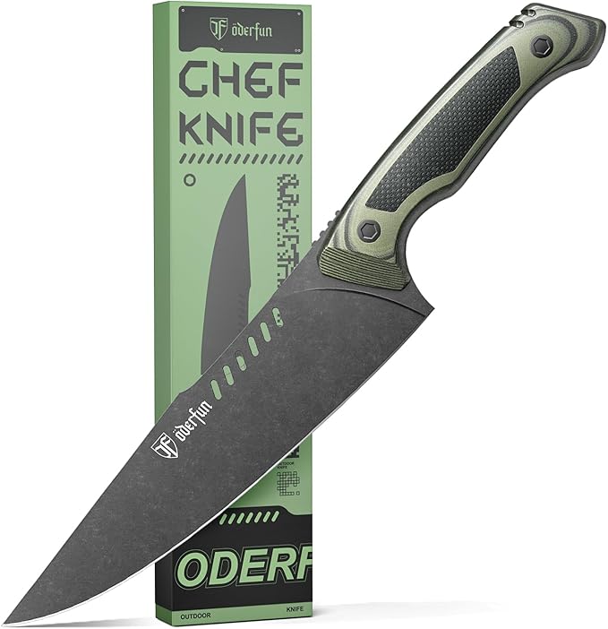 8 Inch Professional Chef Knife with Leather Sheath, Ultra Sharp Kitchen Knife with G10 Handle,Full Tang, Gyuto Style for Home Cooking and Outdoor BBQ, Knives for Men Him Husband