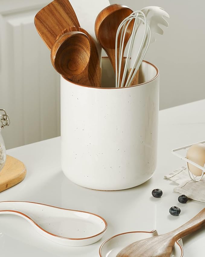 getstar Large Utensil Holder for Kitchen Counter,7.2" Vintage Ceramic Utensils Crocks Utensil Organizer for Spatula Farmhouse Kitchen Decor - Image 6
