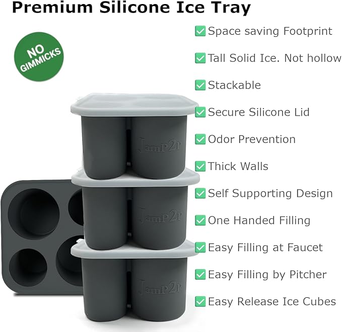 Large 2+ inch cylinder Ice Cubes for Tumblers, Stanley cup accessories, Silicone ice cube tray, makes solid slow melt cubes for cocktails, travel and sport water bottles, Whiskey, popsicles molds