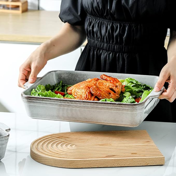 KOOV Bakeware Set, Ceramic Baking Dish Set, Rectangular Casserole Dish Set, Lasagna Pan, Baking Pans Set for Cooking, Cake Dinner, Kitchen, 9 x 13 Inches, Reactive Glaze 3-Piece, Variable Grey - Image 7